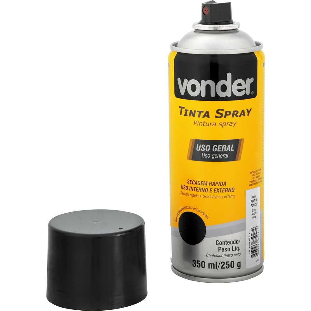 Tinta Em Spray Preto Fosco, 350 Ml/250 G, Vonder, foto 3