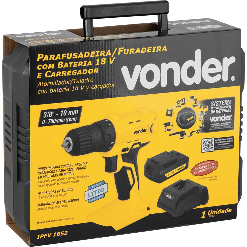 Parafusadeira Furadeira A Bateria, 18 V, Com Bateria E Com Carregador, Ipfv 1852, Vonder, foto 4