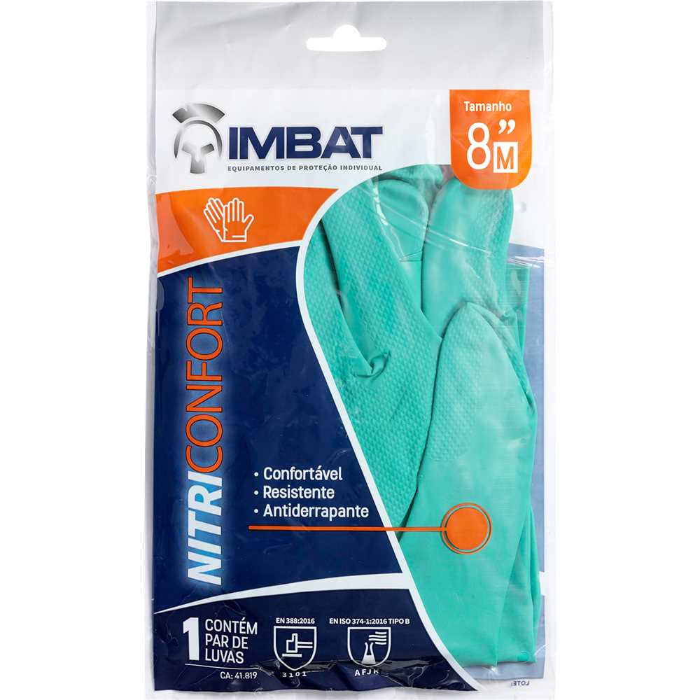 Luva Nitrílica, Verde, Com Forro, Palma Antiderrapante, Tamanho 8 (M), Lv-Nvf-8 Imbat, foto 2
