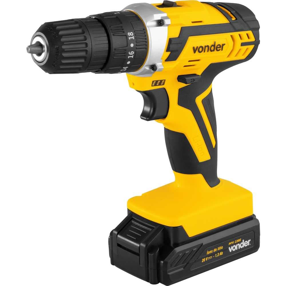 Parafusadeira/Furadeira De Impacto A Bateria, 20 V, Fonte De Carregamento Bivolt Automática, Pfv 238I Vonder, foto 1 de 4