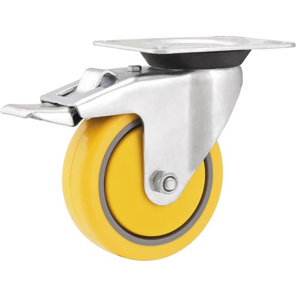 Rodízio Giratório 3", De Poliuretano E Pvc, Amarelo, Com Freio, Vonder