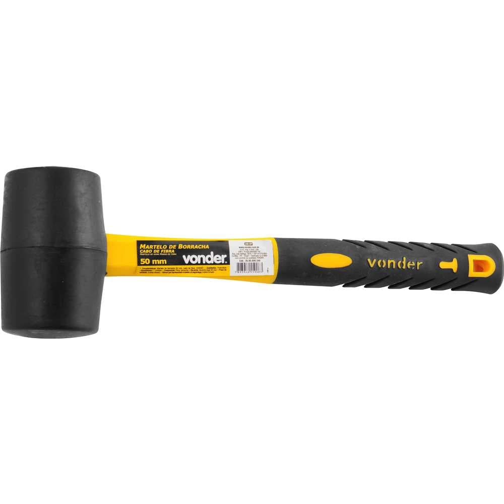 Martelo De Borracha 50 Mm, Cabo Em Fibra, Preto, Vonder