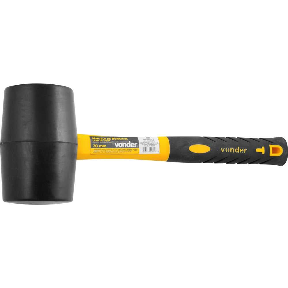 Martelo De Borracha 70 Mm, Cabo Em Fibra, Preto, Vonder