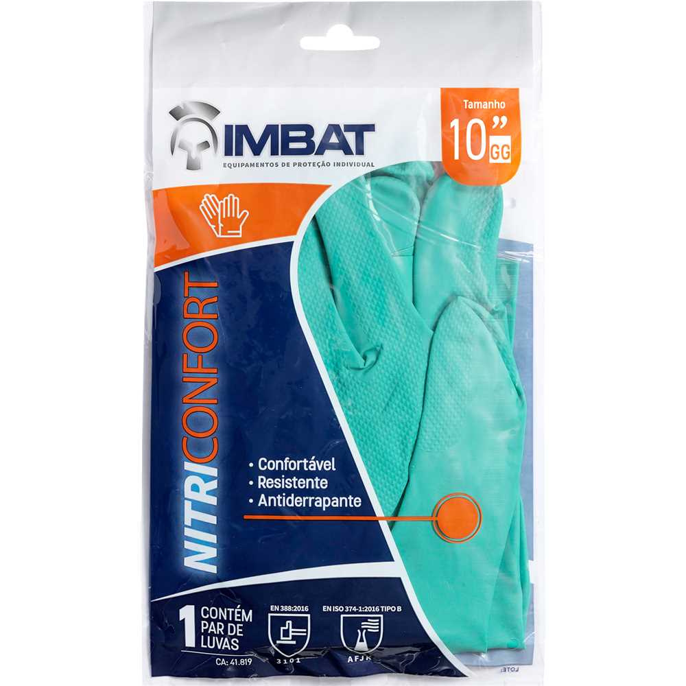 Luva Nitrílica, Verde, Com Forro, Palma Antiderrapante, Tamanho 10 (Xg), Lv-Nvf-10 Imbat, foto 2