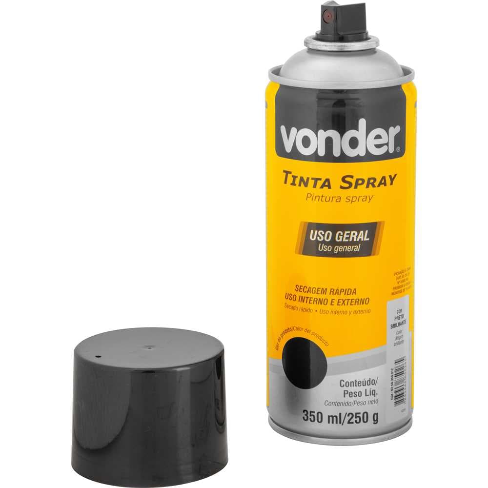 Tinta Em Spray Preto Brilhante, 350 Ml/250 G, Vonder, foto 3