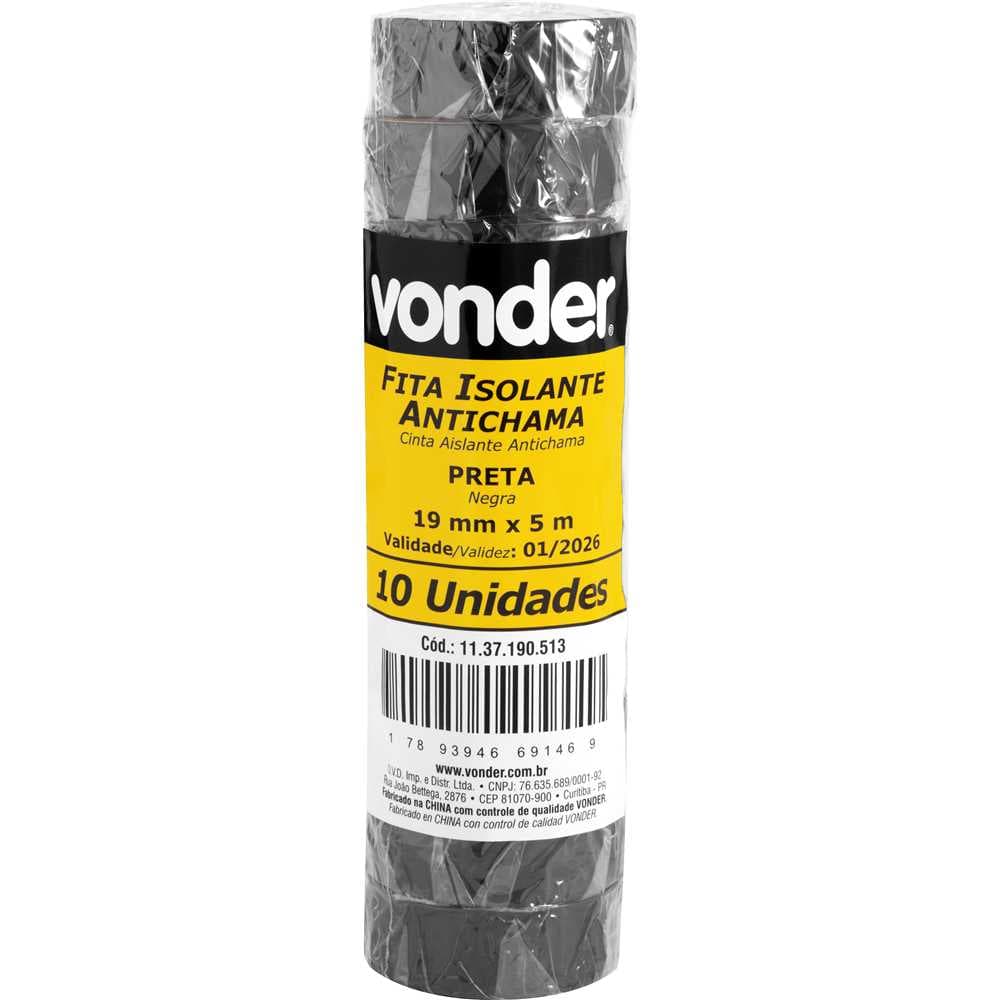 Fita isolante, 19,0 mm x 5 m, preta, VONDER, foto 2
