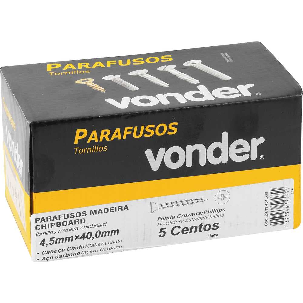 Parafuso Madeira Chipboard, Cabeça Chata, Fenda Cruzada/Phillips, 4,5 Mm X 40,0 Mm, Vonder, foto 4