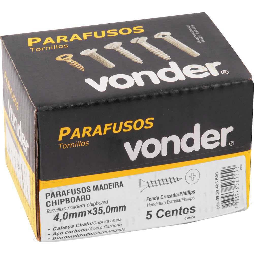 Parafuso Madeira Chipboard, Cabeça Chata, Fenda Cruzada/Phillips, 4,0 Mm X 35,0 Mm, Vonder, foto 4