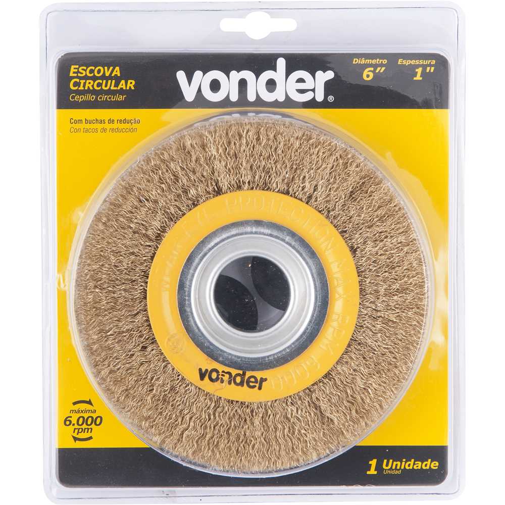 Escova circular aço latonado, 6" x 1" (152,4 mm x 25,4 mm), com bucha de redução, VONDER, foto 3