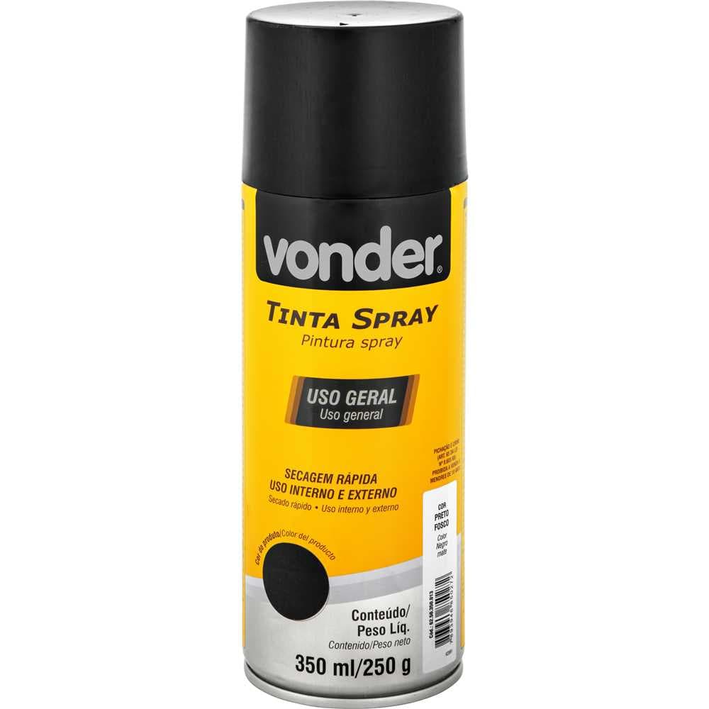 Tinta Em Spray Preto Fosco, 350 Ml/250 G, Vonder, foto 1 de 3