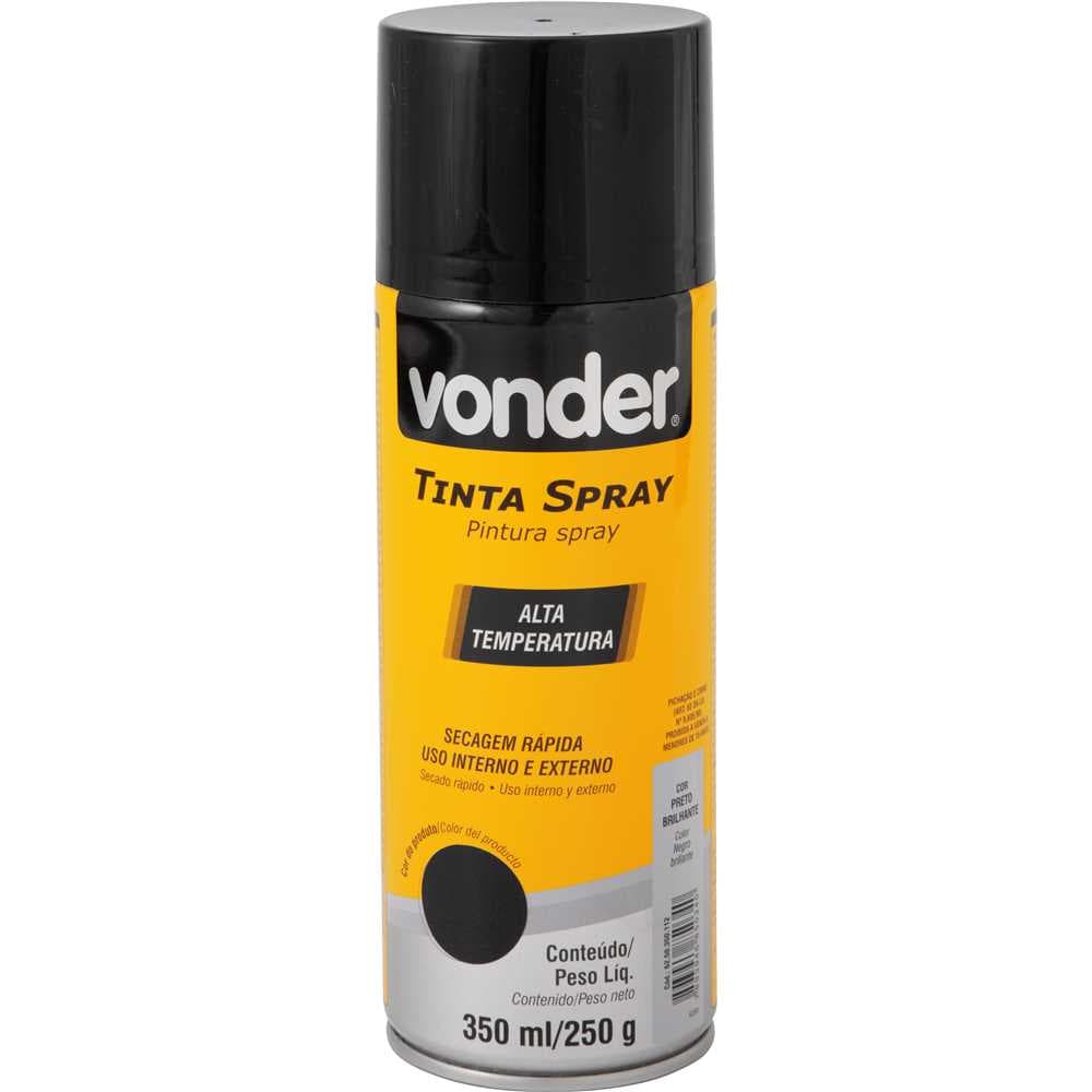 Tinta Em Spray Alta Temperatura, Preto, 350 Ml/250 G, Vonder, foto 1 de 3