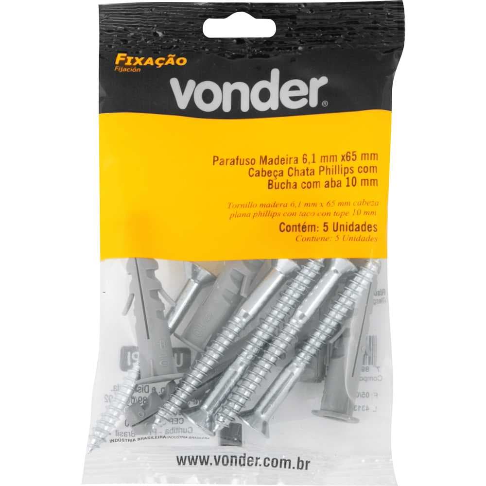 Parafuso Cabeça Chata, 4,80 X 40Mm Com Bucha S-8 De Nylon, Vonder, foto 2