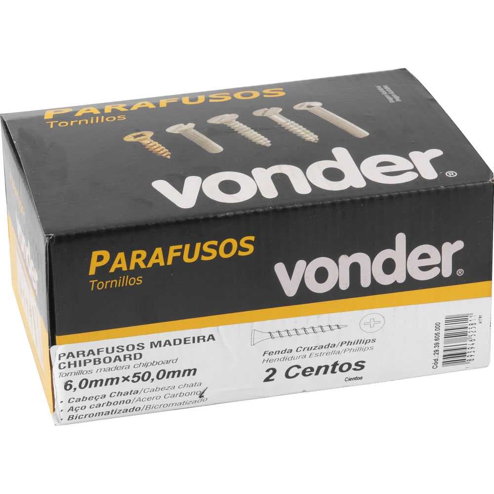 Parafuso Madeira Chipboard, Cabeça Chata, Fenda Cruzada/Phillips, 6,0 Mm X 50,0 Mm, Vonder, foto 4
